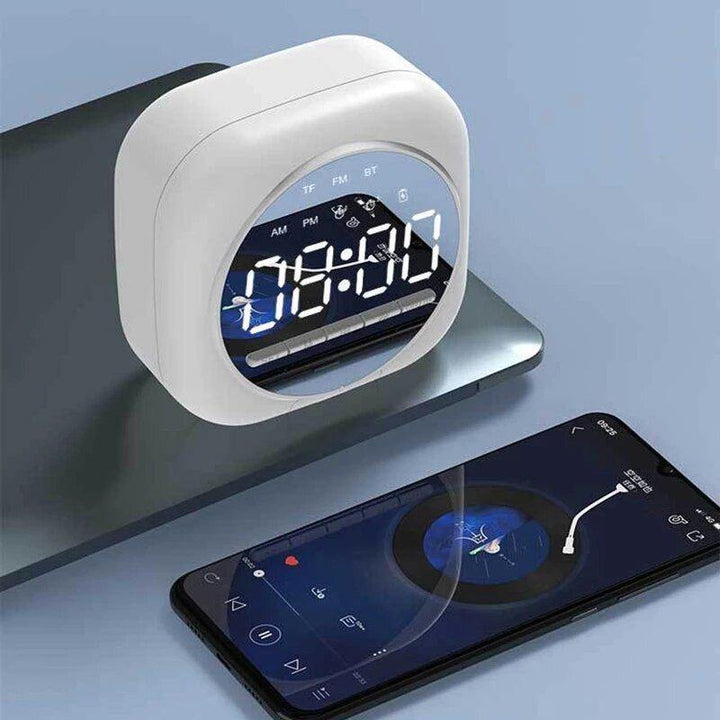 Wireless USB bluetooth 5.0 LED Mirror Alarm Clock Speaker TF FM Radio Clock Digital Snooze Table Clock Wake Up Phone Holder Electronic Large Time Display Home Decoran Clock - Trendha
