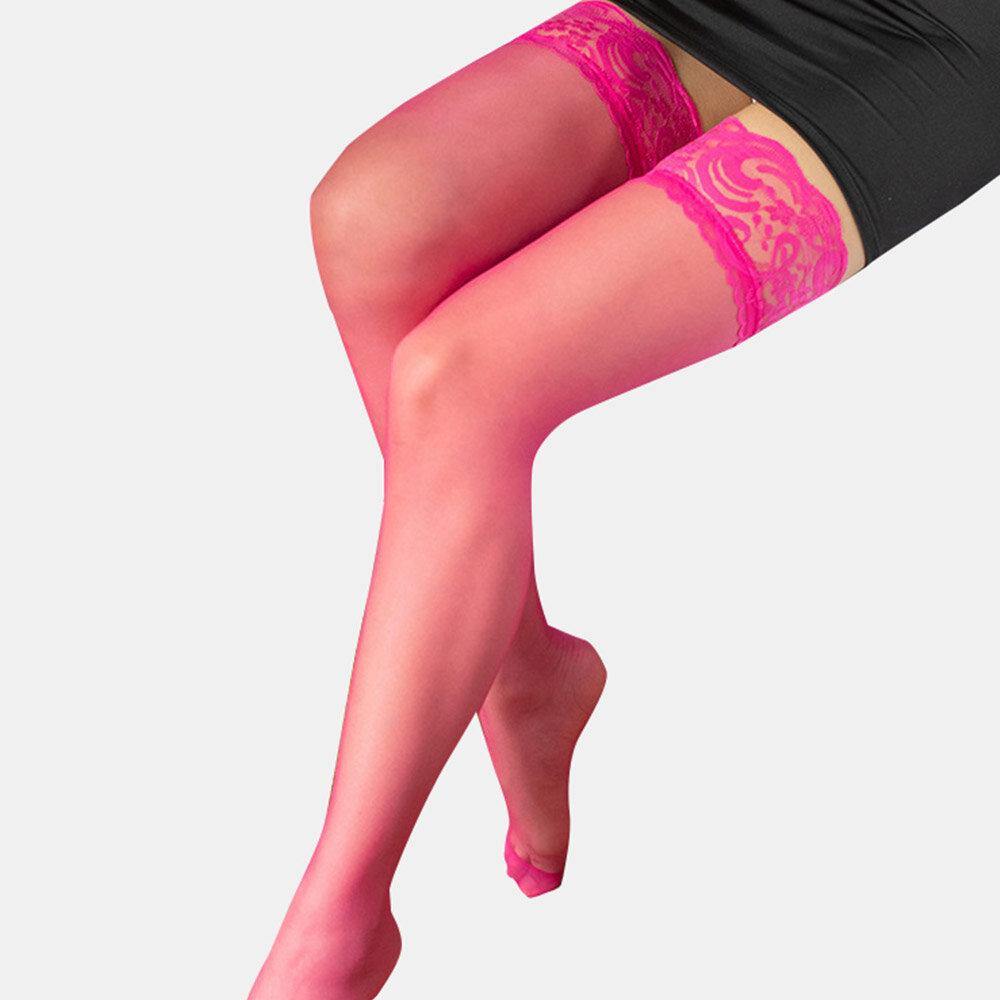 Women Nylon Lace Silicone Non-slip Stockings Lightweight Breathable High Socks - Trendha