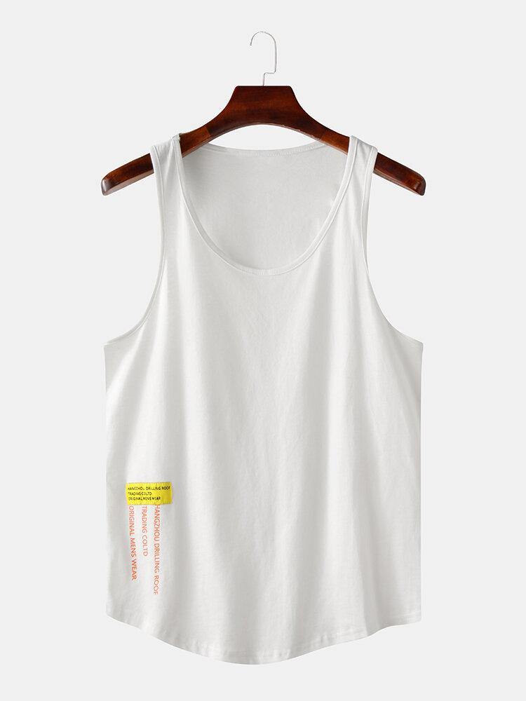 Men Casual Letter Print Solid Color Crew Neck Sleeveless Tank Tops - Trendha