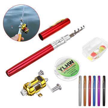LEO Y4516 Portable Mini Telescopic Pocket Pen Fish Rod Aluminum Alloy Lightweighted Fishing Rod + Reel + Line + Hooks - Trendha