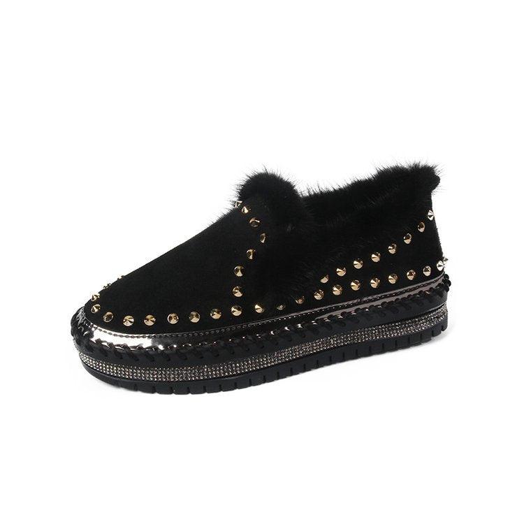A Pedal Thick-soled Casual Plus Wool Rivet Lazy Shoes Loafers Single Shoes Platform - Trendha