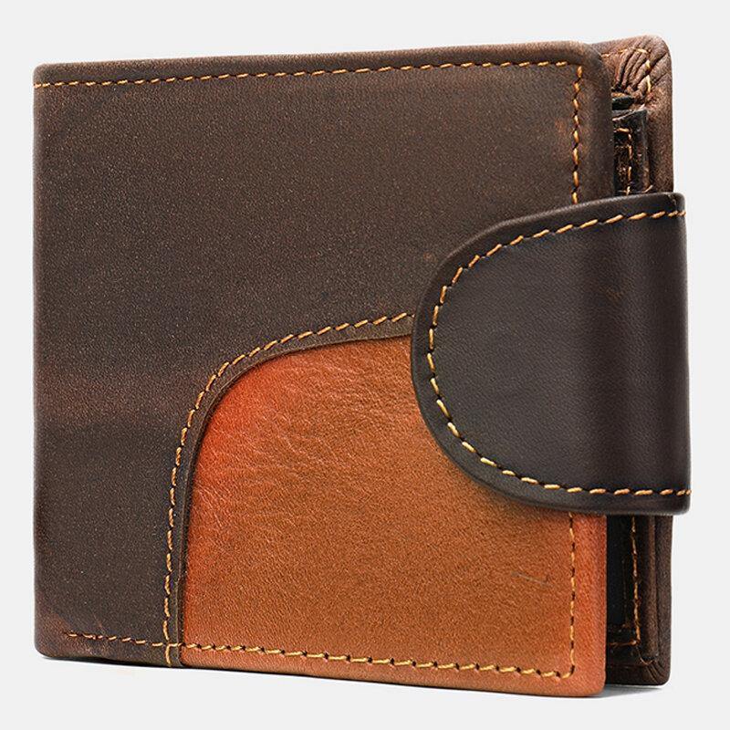 Men Genuine Leather Short Bifold RFID Anti-theft Card Holder Coin Purse Wallet Cowhide Money Clip - Trendha