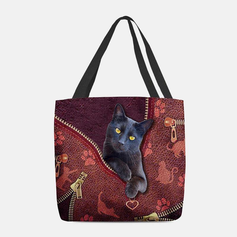 Women Felt Cute 3D Three-dimensional Cartoon Black Cat Pattern Shoulder Bag Handbag Tote - Trendha