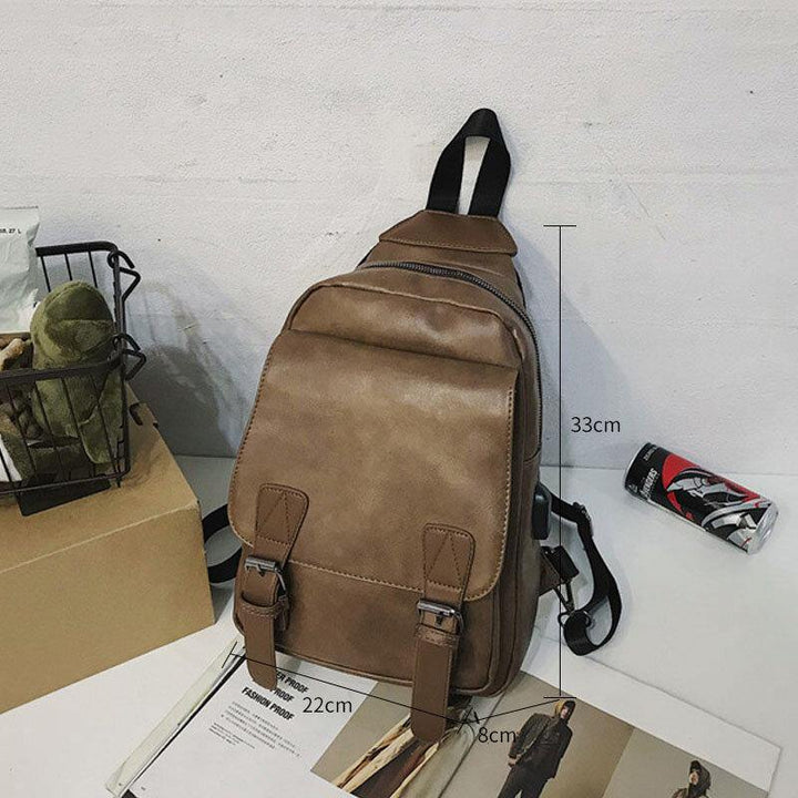 Men Retro Earphone Hole Multi-carry USB Charging Multi-Layers Waterproof Crossbody Bag Chest Bag Sling Bag - Trendha
