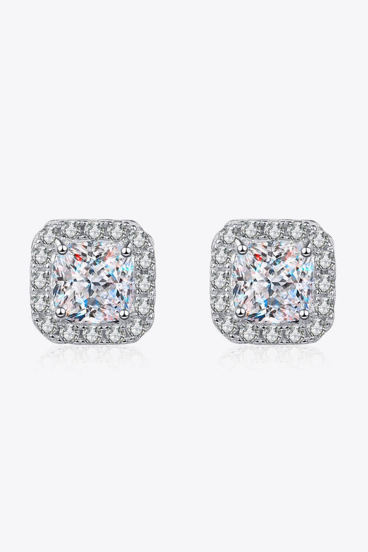 925 Sterling Silver Inlaid 2 Carat Moissanite Square Stud Earrings - Trendha