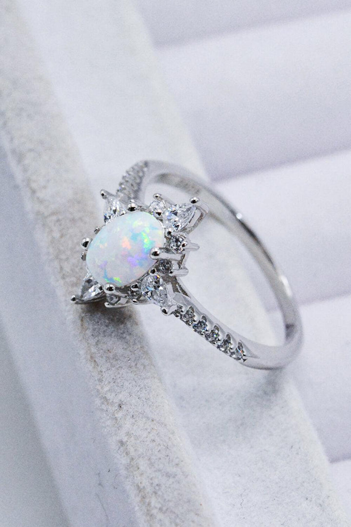 Platinum-Plated Opal and Zircon Ring - Trendha