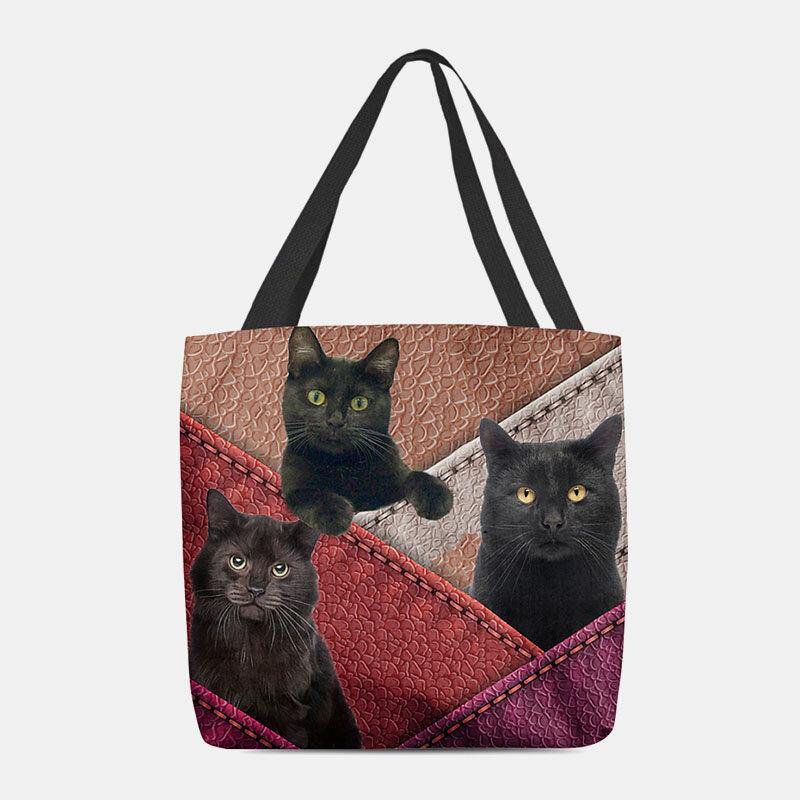 Women Felt Cats Pattern Patchwork Printing Handbag Shoulder Bag Tote - Trendha