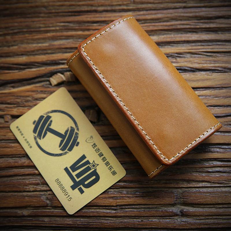 Vintage Handmade Key Chain Top Layer Leather Buckle Bag - Trendha