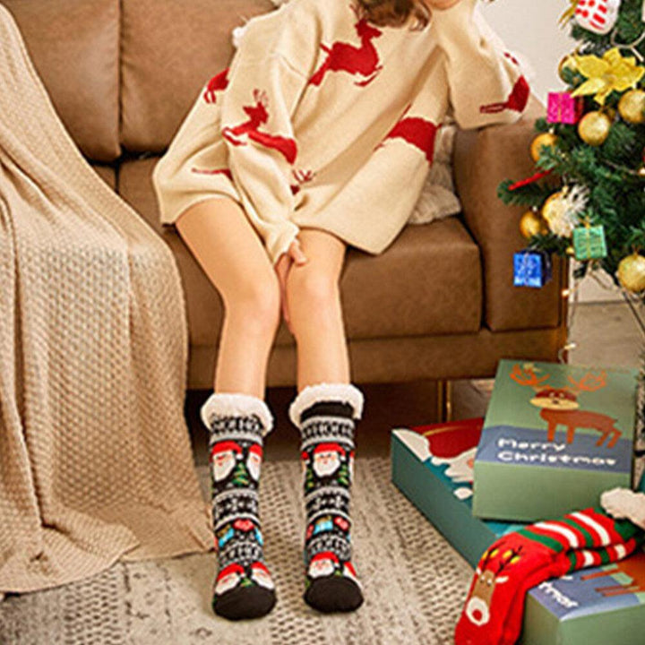 Women Cotton Warm Winter Outdoor Christmas Style Pattern Plus Velvet Thicken Home Sleep Socks Tube Socks - Trendha