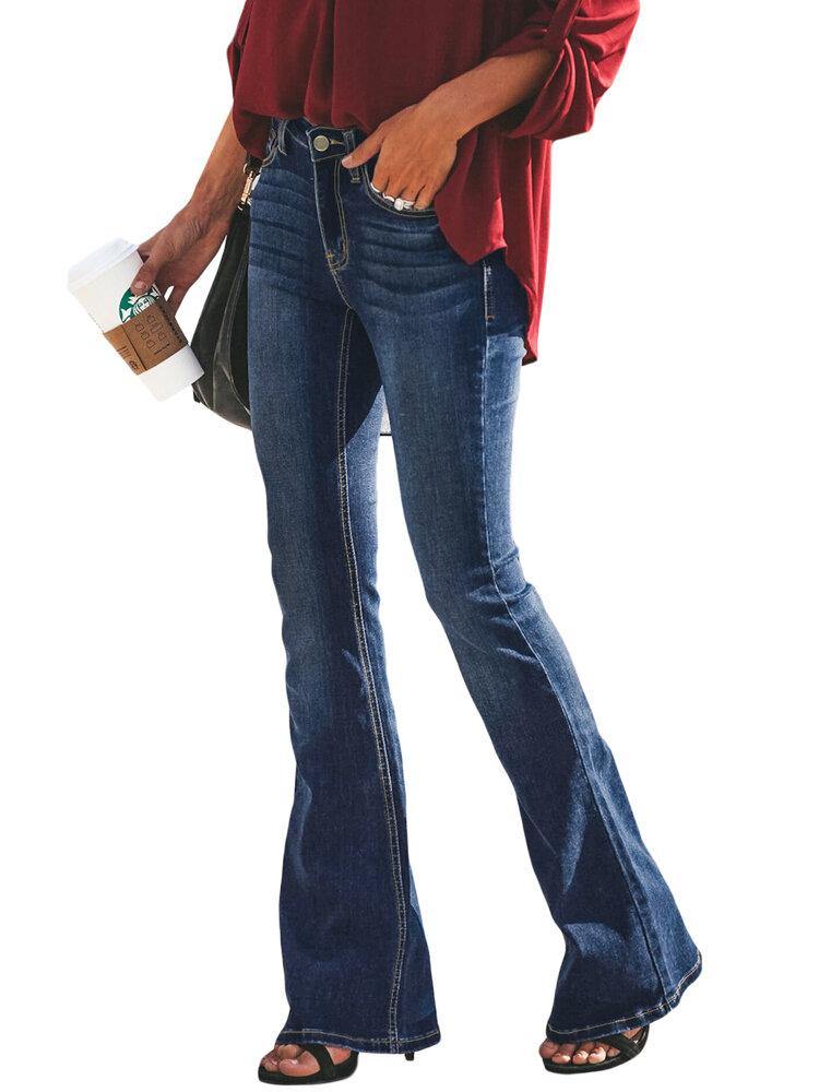 Casual Women Skinny Pocket Flare Jeans - Trendha