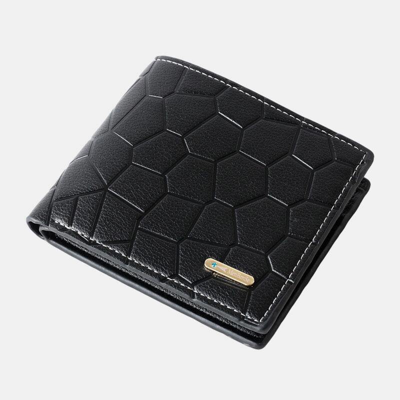 Men Faux Leather Business Retro Solid Color Lychee Pattern Embossed Multi-slot Card Holder Wallet - Trendha
