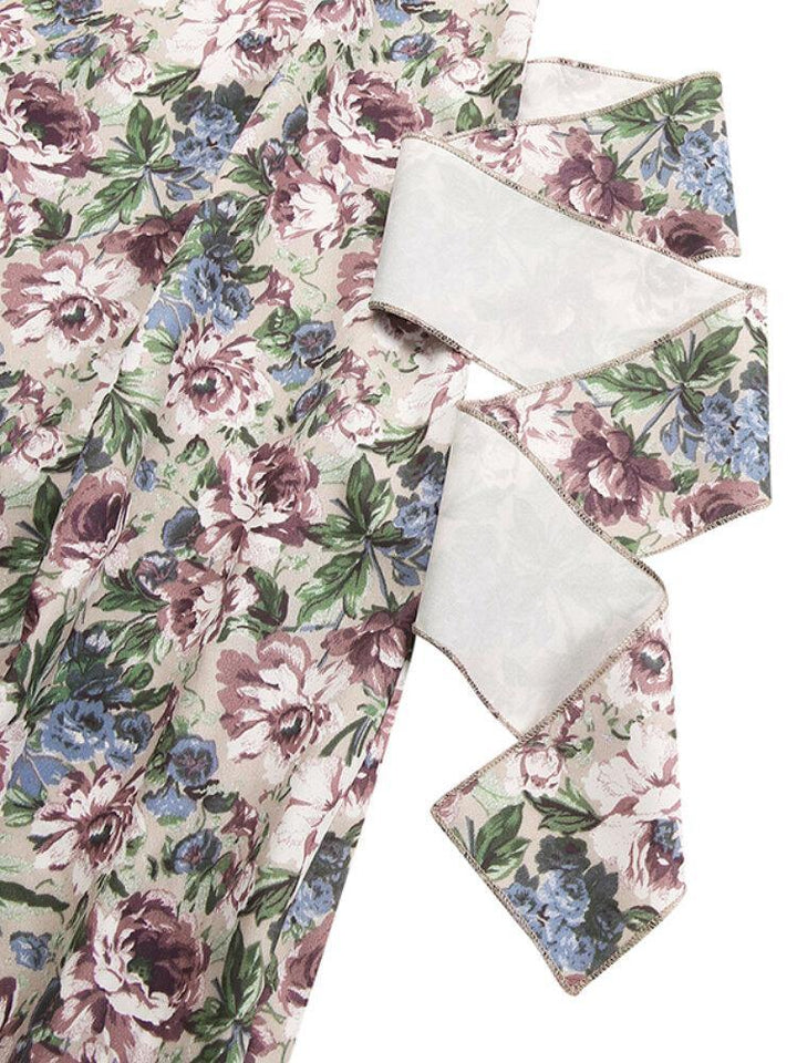 Vintage Flower Print Wrap Body Tie V-neck Short Mini Dress - Trendha