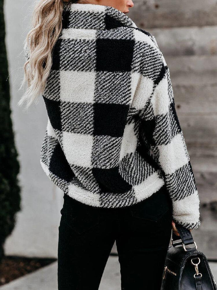 Women Plaid Print Half Zipper Front Pullover Sweatshirts Warm Coats - Trendha