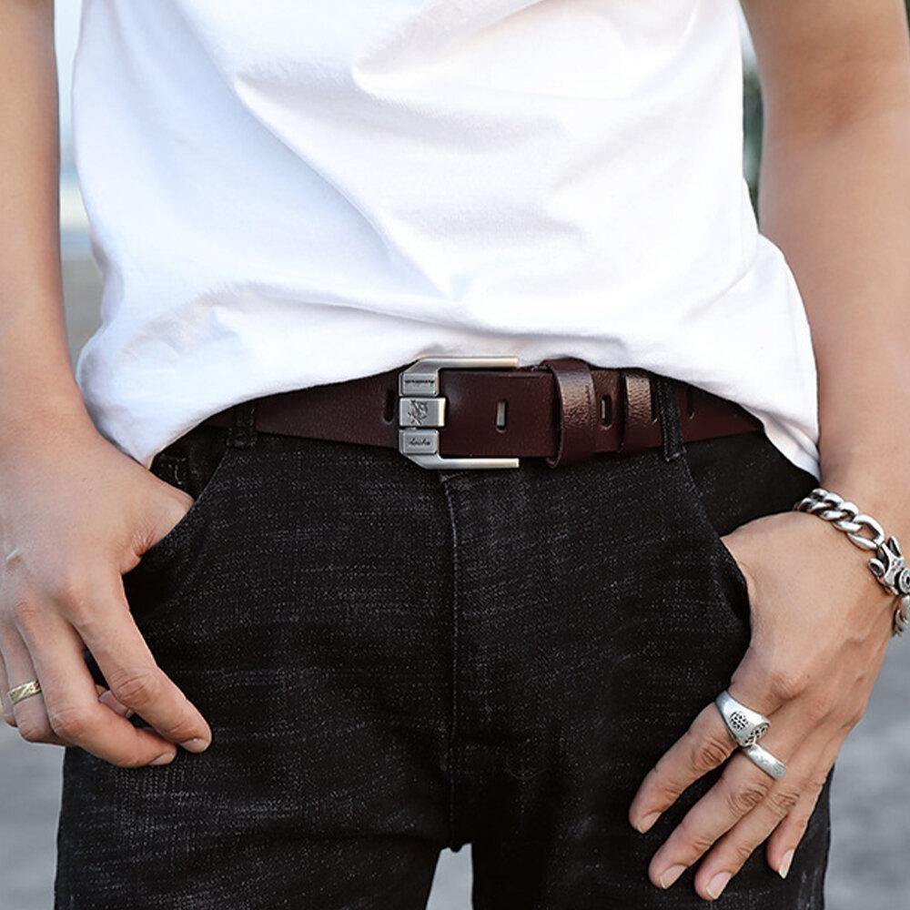 Men Genuine Leather 110/115/120/125cm Square Pin Buckle Wild Casual Jeans Suits Cowhide Belt - Trendha