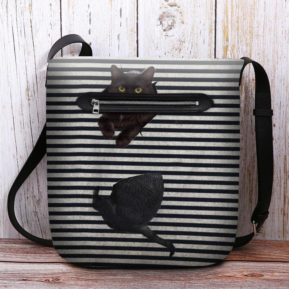 Women Felt Cute Casual 3D Cartoon Cat Stripes Pattern Crossbody Bag Shoulder Bag - Trendha