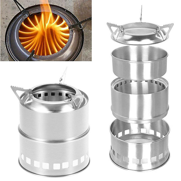 Stainless Steel Camping Stove Potable Wood Burning Stoves Backpacking Stove for Outdoor Hiking Picnic BBQ - Trendha