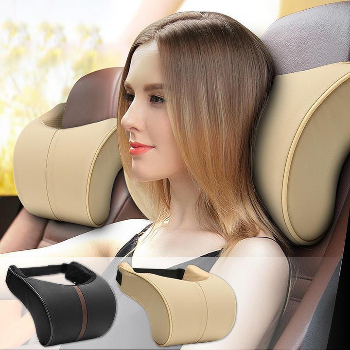 2Pcs Leather Memory Foam Car Neck Rest Pillow Safety Cushion Head Support Covers - Trendha
