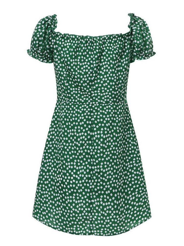 Women Floral Print Ruffles Trim Button Short Sleeve Elegant Mini Dress - Trendha
