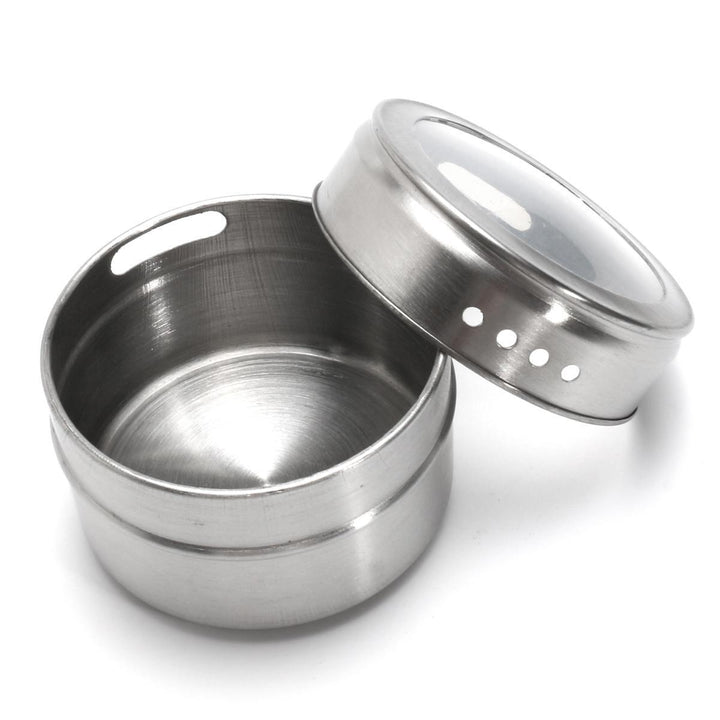 12Pcs Stainless Steel Magnetic Spice Tin Kitchen Storage Container Jars Clear Lid - Trendha