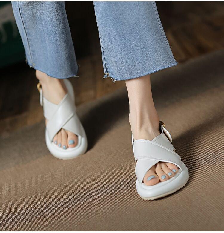 Women's Flat Non-slip Muffin Platform Cross Roman Sandals - Trendha