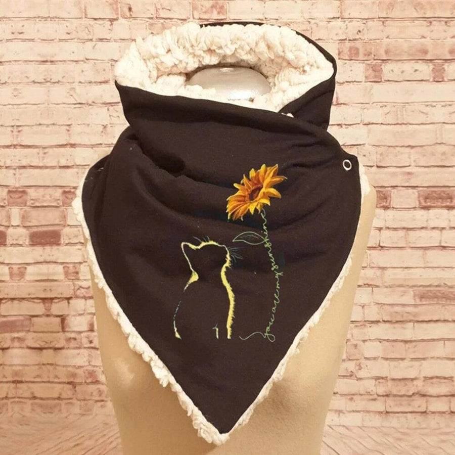 Women Cat Sunflower Pattern Soft Thick Personality Neck Protection Keep Warm Scarf - Trendha