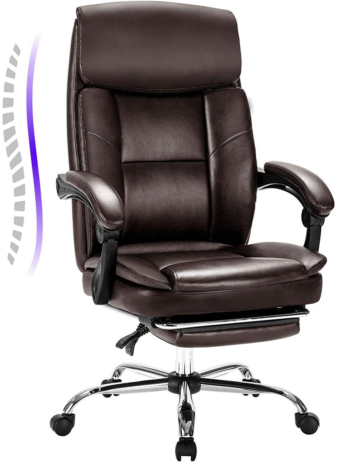 Rimiking Big & Tall Office Chair with Footrest- Bonded Leather Desk Chair Swivel Rolling High Back Computer Chair Adjustable Ergonomic Task Chair Black/Brown - Trendha