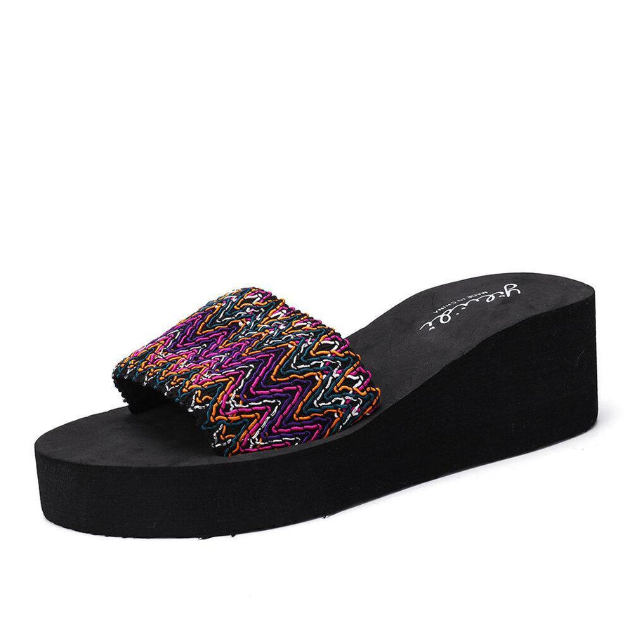 Women Colorful Wave Platform Opened Toe Slippers - Trendha