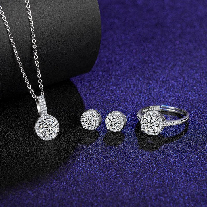 Six Claw Moissanite Ring Stud Necklace Women's Jewelry Set - Trendha