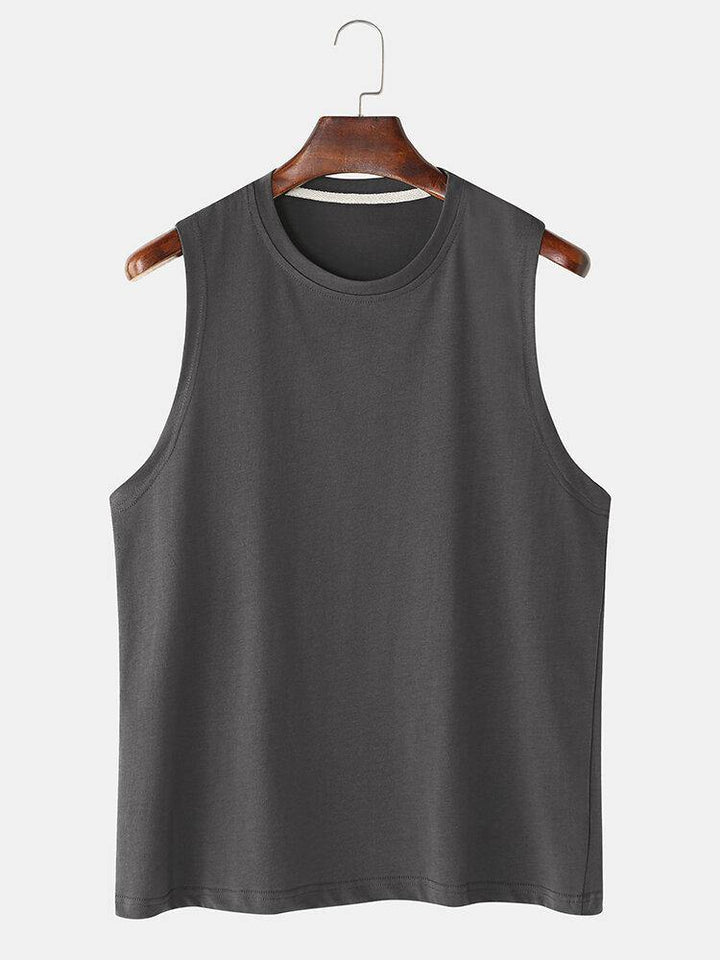 Breathable Cotton Solid Color Casual Round Neck Sleeveless Tank Tops - Trendha