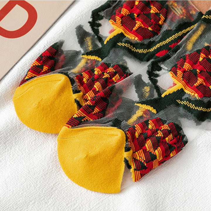Women Ultra-Thin Cotton Sunflower Vine Flower Breathable Absorbent Silk Stockings Tube Socks - Trendha