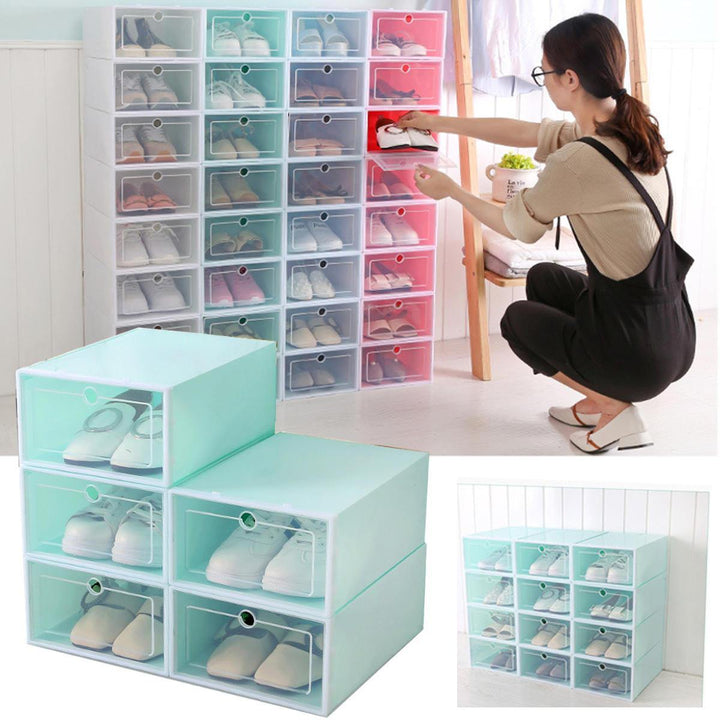 Foldable Clear Plastic Shoe Storage Boxes Display Organizer Stackable Tidy Save Space Single Box - Trendha