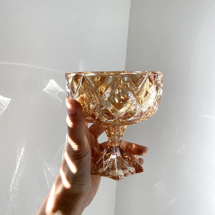 Ins Style Retro Amber Embossed Crystal Glass - Trendha