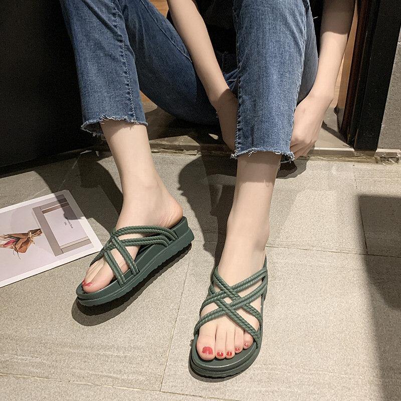 Women Solid Color Cross Band Home Flats Sandals - Trendha