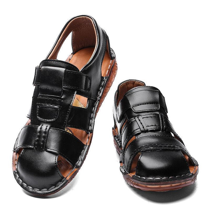 Men Cowhide Leather Hand Stitching Slip Resistant Outdoor Sandals - Trendha