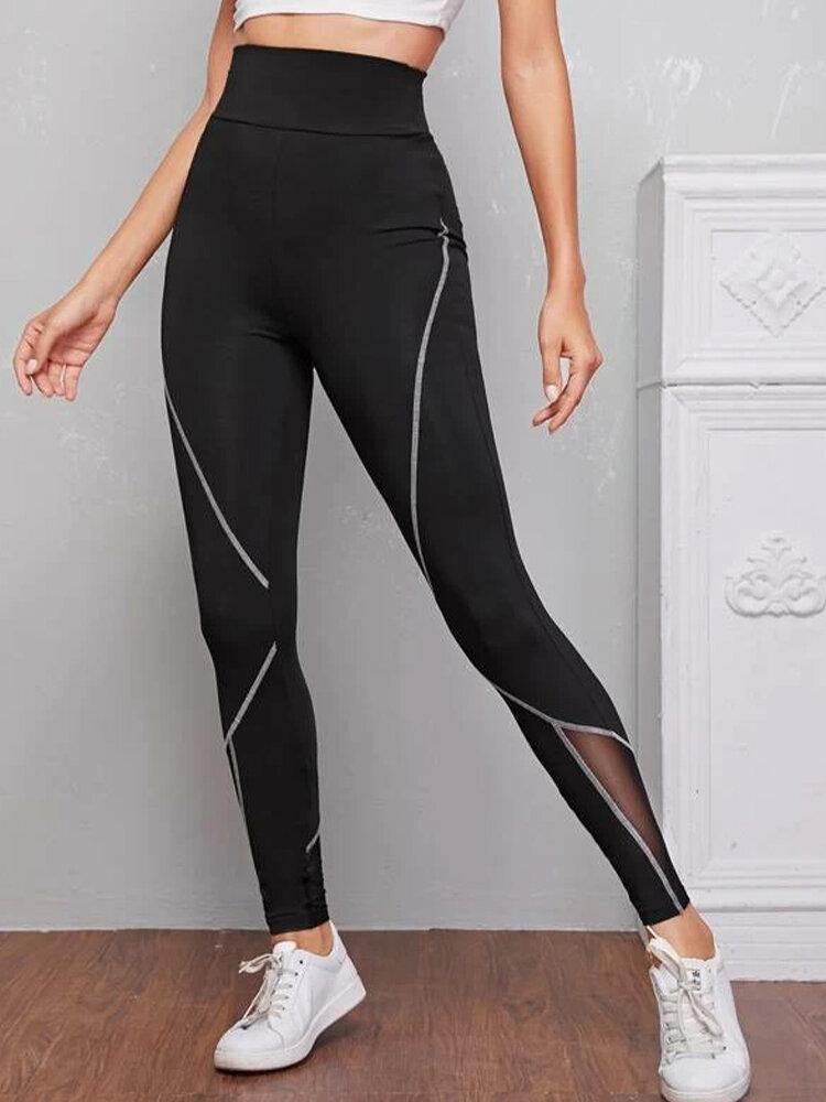 Women Patch Line Print Elastic Waist Bodycon Sport Casual Leggings - Trendha