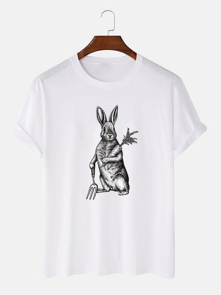 Mens 100% Cotton Easter Rabbit & Carrot Graphic Short Sleeve T-Shirt - Trendha