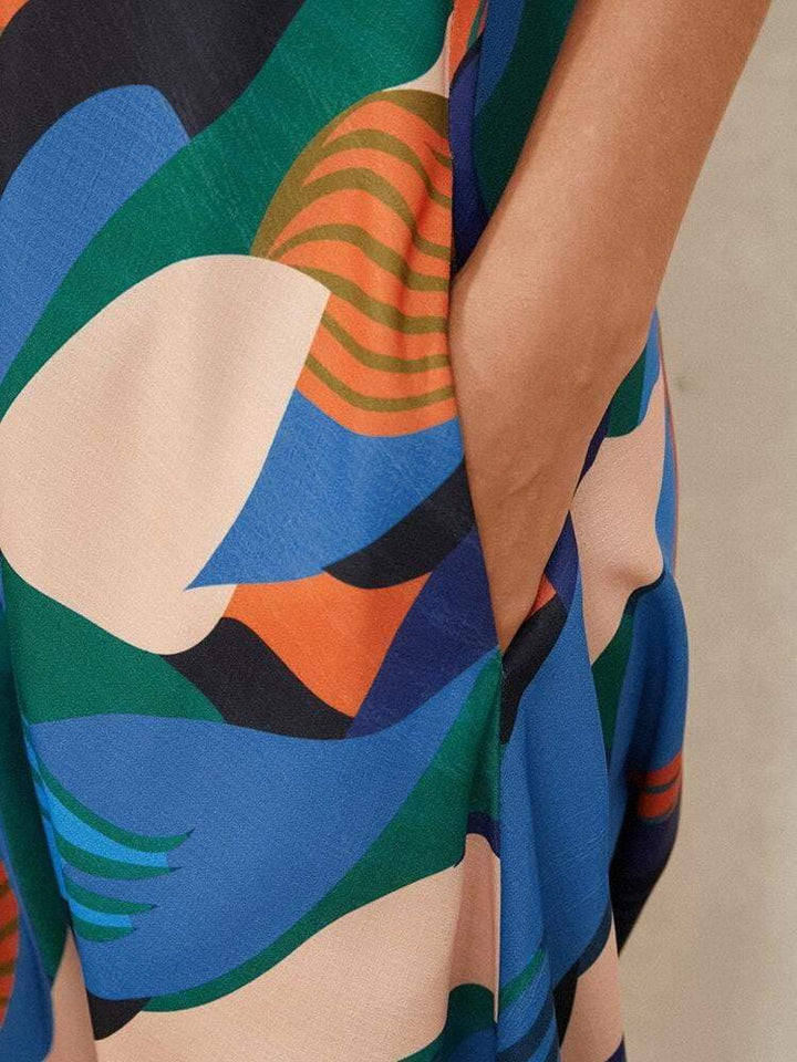 Multicolor Color Block Print Drawstring Pocket Strap Casual Jumpsuit - Trendha