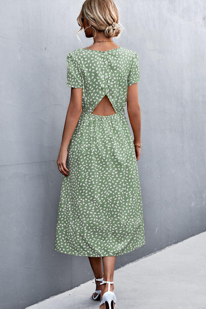 Printed Slit Cutout Midi Dress (Belt Not Included) - Trendha