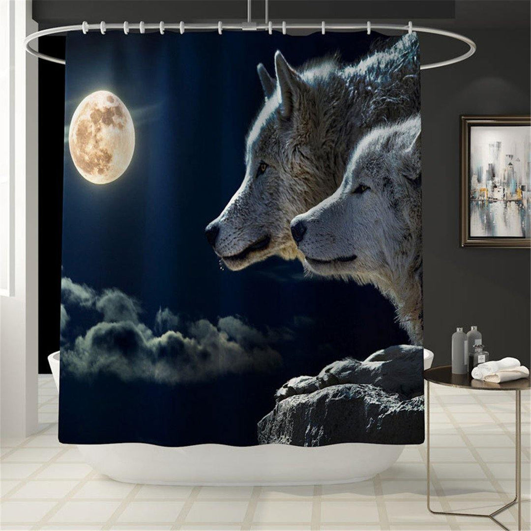 4 Pcs Wolf Bathroom Bath Mat Set Rugs Toilet Lid Cover Shower Curtain Waterproof - Trendha
