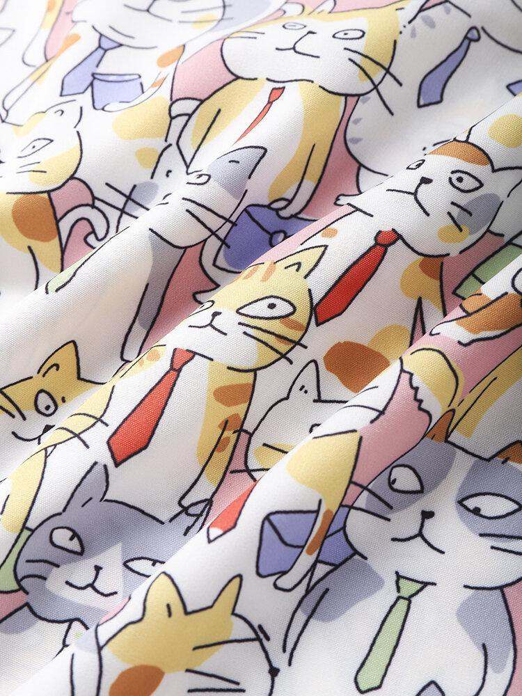 Mens All Over Cat Cartoon Animal Print Pocket Cute Shirts - Trendha