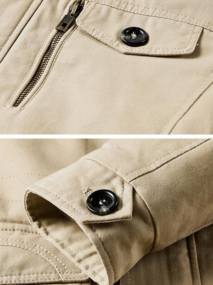 Mens Fleece Lined Thicken Cotton Button Detail Warm Parkas With Removable Hood - Trendha