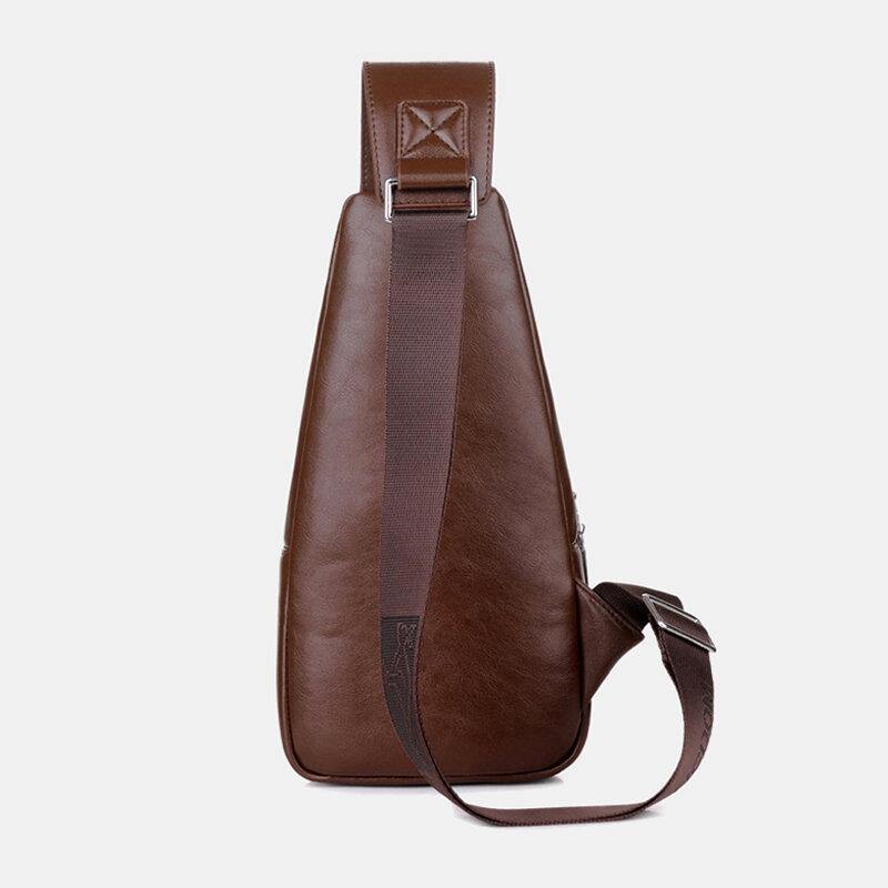 Men PU Leather Business Casual Outdoor Waterproof Multi-carry Shoulder Bag Crossbody Bag Chest Bag With USB Charging - Trendha