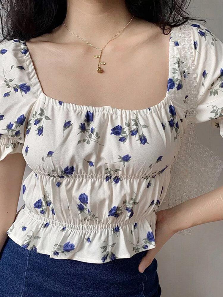 Puff Sleeve Casual Floral Summer Blouse For Women - Trendha
