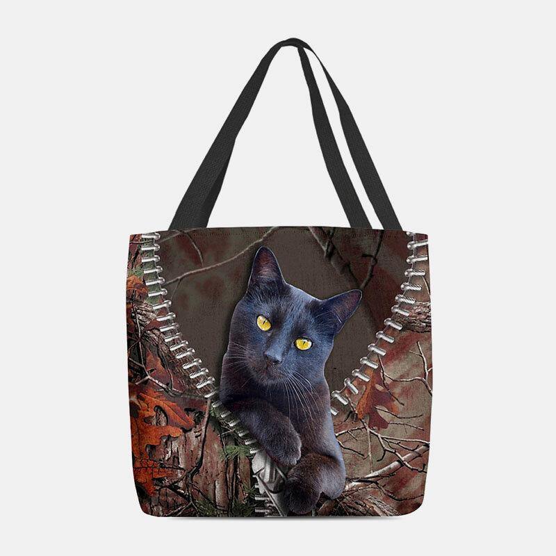 Women Felt Cute 3D Three-dimensional Cartoon Black Cat Branch Pattern Shoulder Bag Handbag Tote - Trendha