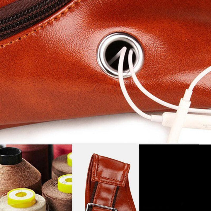 Men Faux Leather Oil Leather Business Casual Travel Waterproof Shoulder Bag Chest Bag - Trendha