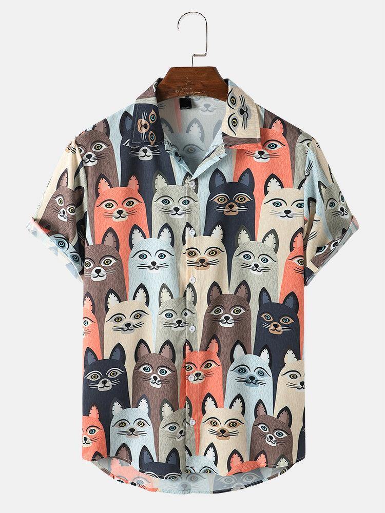 Mens Cat Cartoon Pet Dog Print Cute Shirts - Trendha