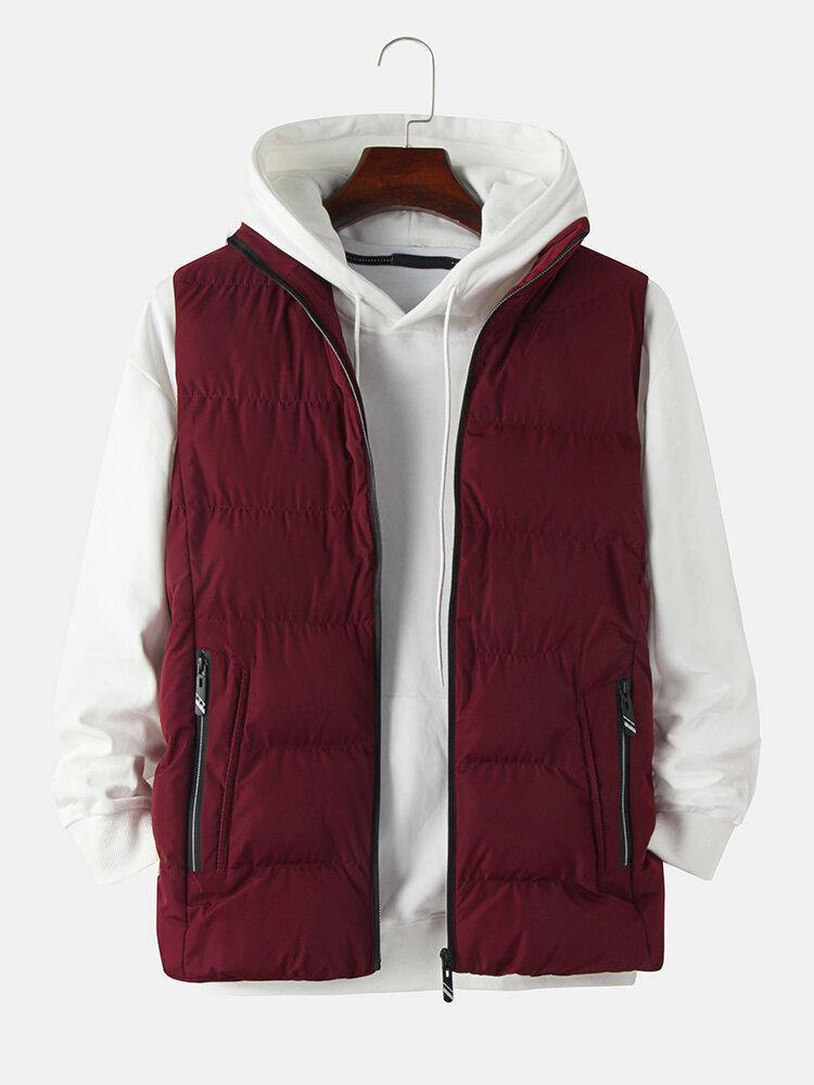 Mens Solid Color Sleeveless Warm Thicken Padded Gilet Vest With Pocket - Trendha