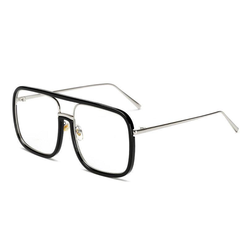 Unisex Retro Flat Mirror Square Large Frame Transparent Anti-UV Sunglasses For Woman - Trendha