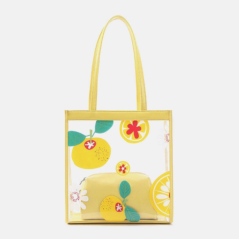 Women 2Pcs Waterproof Transparent Print Fruit PVC Multi-Carry Handbag Tote - Trendha