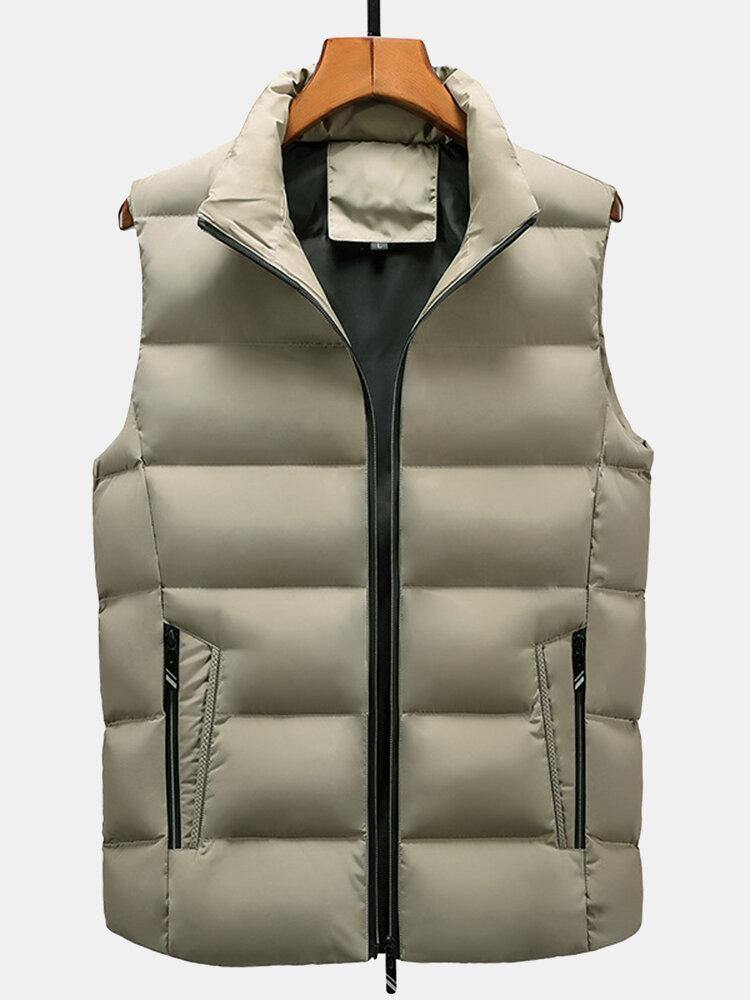 Mens Solid Color Sleeveless Warm Thicken Padded Gilet Vest With Pocket - Trendha